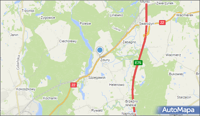 mapa Zduny, Zduny gmina Starogard Gdański na mapie Targeo